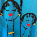 Blue Hand-Embroidered Jacket – “Faces of Grace” - Image 2