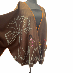 Brown Hand-Embroidered Poncho – “Village Story” - Image 2