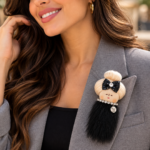 9 cm_PAF Doll Brooch – Glamorous Black Elegance - Image 2