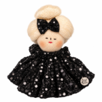 9 cm_PAF Doll Brooch – Black Disco Dress
