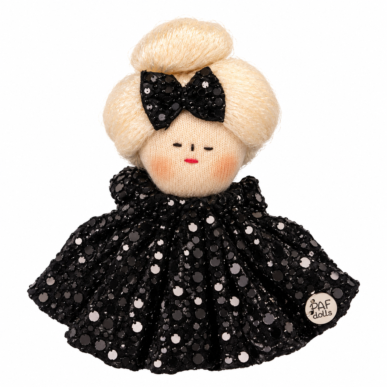 CBFB67A1-4094-40DA-9895-B9FE52D8A025 9 cm_PAF Doll Brooch – Black Disco Dress - Image 1
